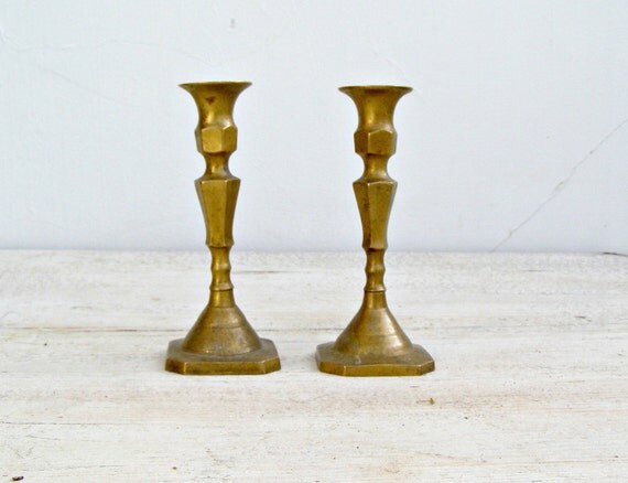 Vintage Brass Candlesticks Art deco Candle holders by MeshuMaSH