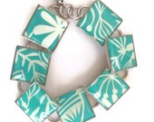 Resin Jewelry, Recycled jewelry, Target Jewelry, Custom Bracelets, Silver Bracelets (Teal and white flowers)