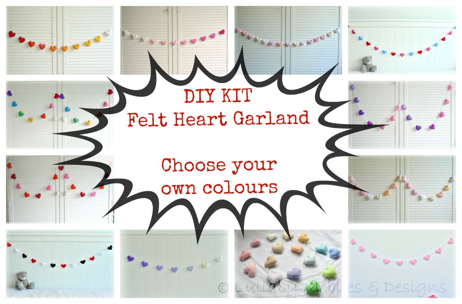 Heart garland DIY kit - You choose your colours - heart banner diy - nursery DIY - birthday DIY