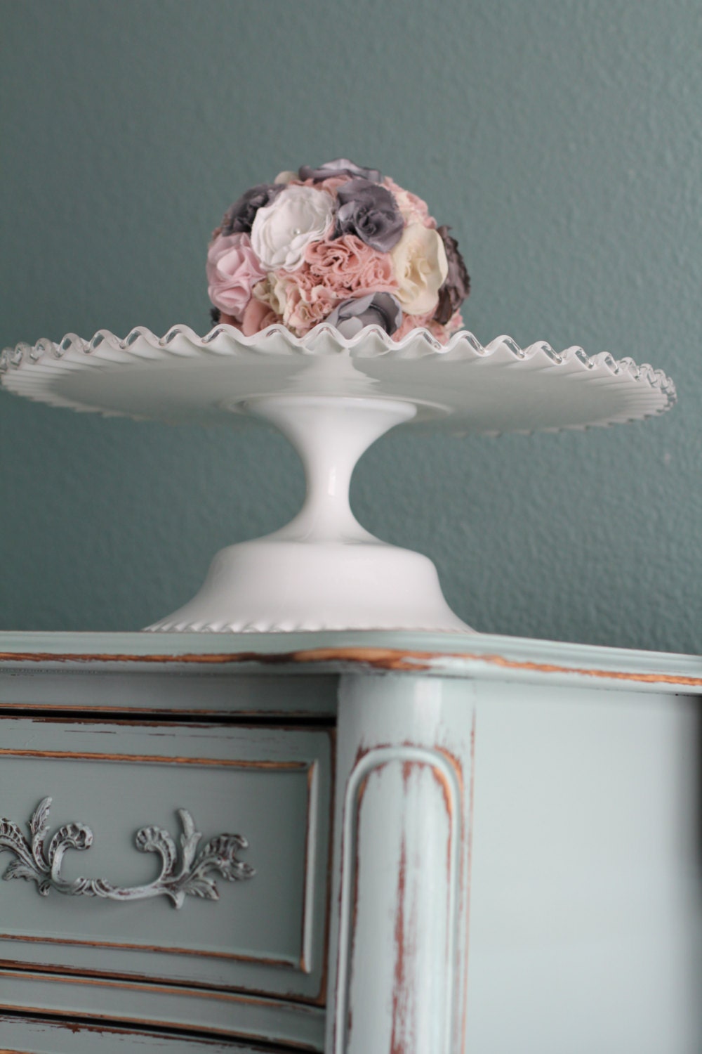 16" Milk Glass Cake Stand for Vintage MilkGlass Weddings / Cake Plate Cake Pedestal / Cupcake Stand / Wedding Centerpiece & Wedding Decor