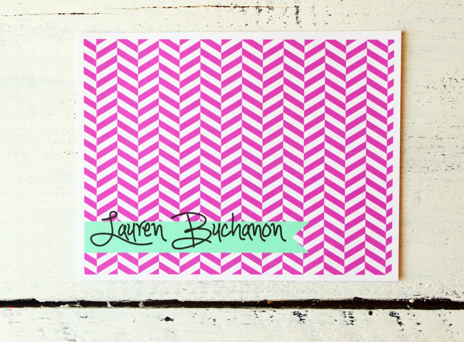 Personalized Stationary Pink and Turquoise Herringbone Custom Stationery Geometric Colorful Chevron Note Cards Hostess Gift - Set of 10