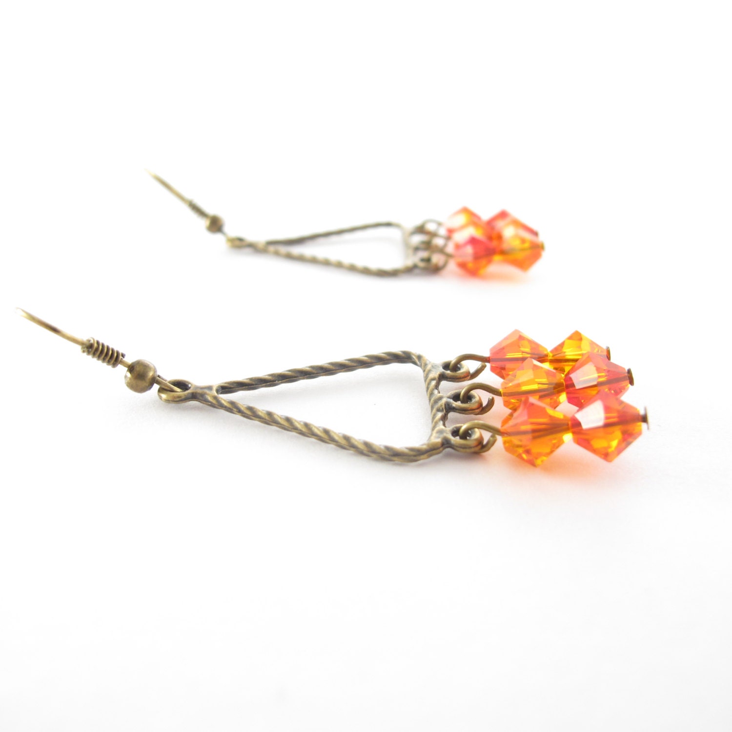 Orange Chandelier Earrings, Swarovski Crystallized Elements