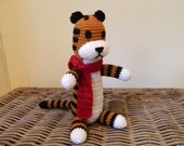 Large Harold the tiger with scarf plush doll crochet big amigurumi (inspired by Calvin and Hobbes)