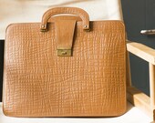 Vintage Soviet briefcase camel brown tote handbag faux leather attaché