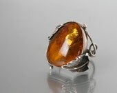 Vintage Huge Baltic Amber Ring Handmade Silver Sterling 925 Size 8  8 1/2