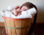 Newborn Baby Boy or Girl Long Tail Elf Hat with Large Pom - Handmade Knit Crochet - MANY COLORS AVAILABLE- Photography Prop
