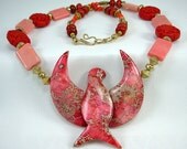 BOLD Statement Necklace Set, Red & Peach, Cinnabar, Coral Phoenix Necklace Set, Vermeil