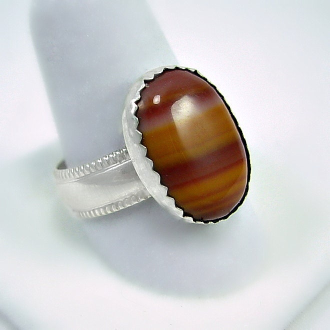 UNIQUE-Banded Agate & Sterling Silver Ring, Hand cut stone and Silver work