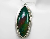 STUNNING-Artisan Jasper and Sterling Silver Pendant, Hand Cut stone n Silver work, Oxblood & Forest Green