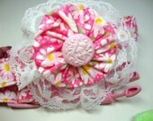 Pink Daisy Old Fashioned Love Dog Collar Large