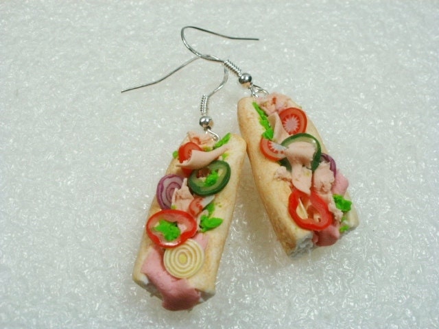 Sub sandwich earrings . Polymer clay.