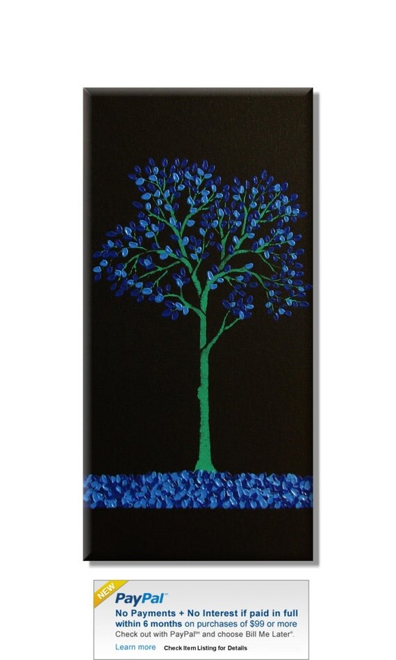 Tree in Blues. Original Handpainted Acrylic Thick 3d Texture Impasto Palette Knife Painting. Size 12 x 24.
