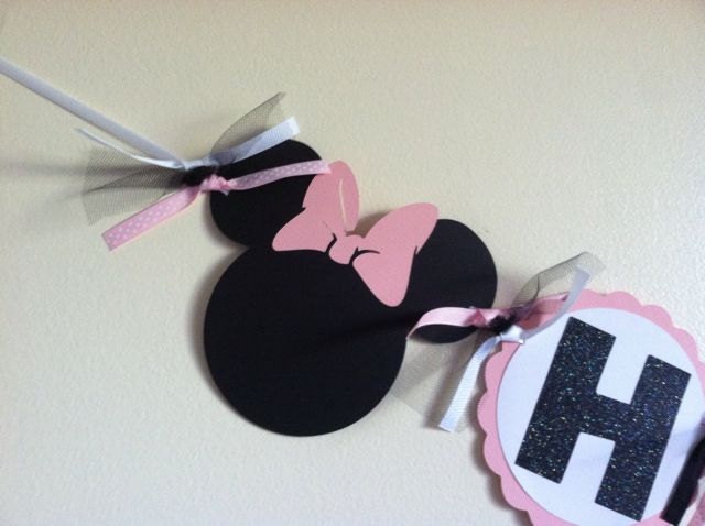 Minnie mouse birthday banner pink bow, minnie banner, girl theme, minnie garland, minnie party, you pick colors
