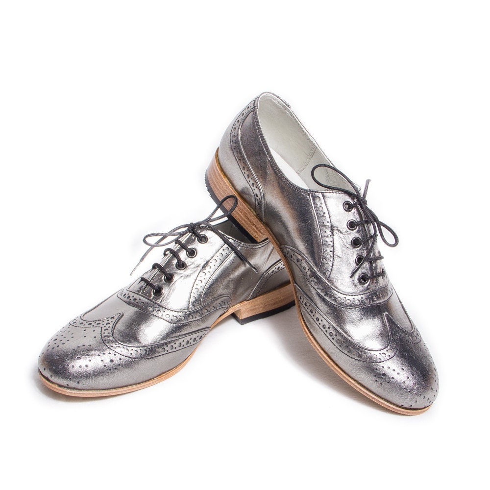 silver oxford brogue shoes - FREE WORLDWIDE SHIPPING
