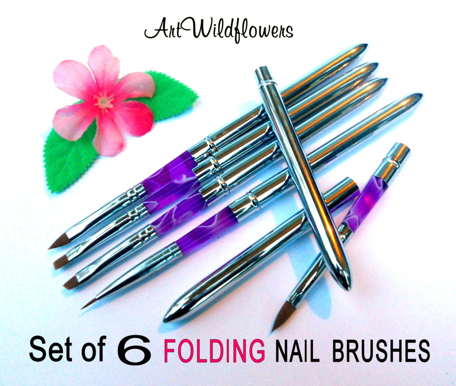 Nail Art Tools - 6 FOLDING Brush Set - for Nails or Makeup