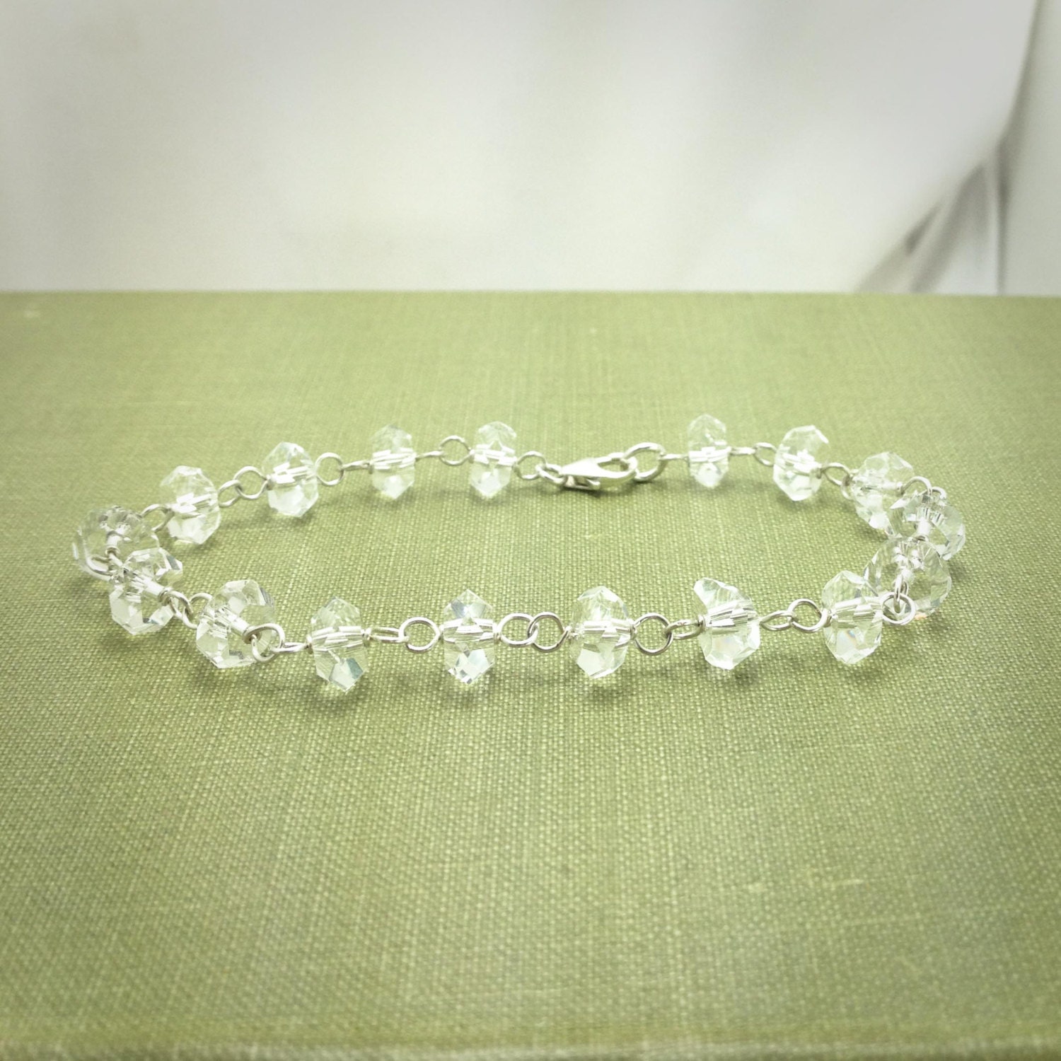 Clear Crystal Quartz Bracelet - Sterling Silver, Big Faceted Gemstone - Focus, Meditation, Clarity, Detox, Healing