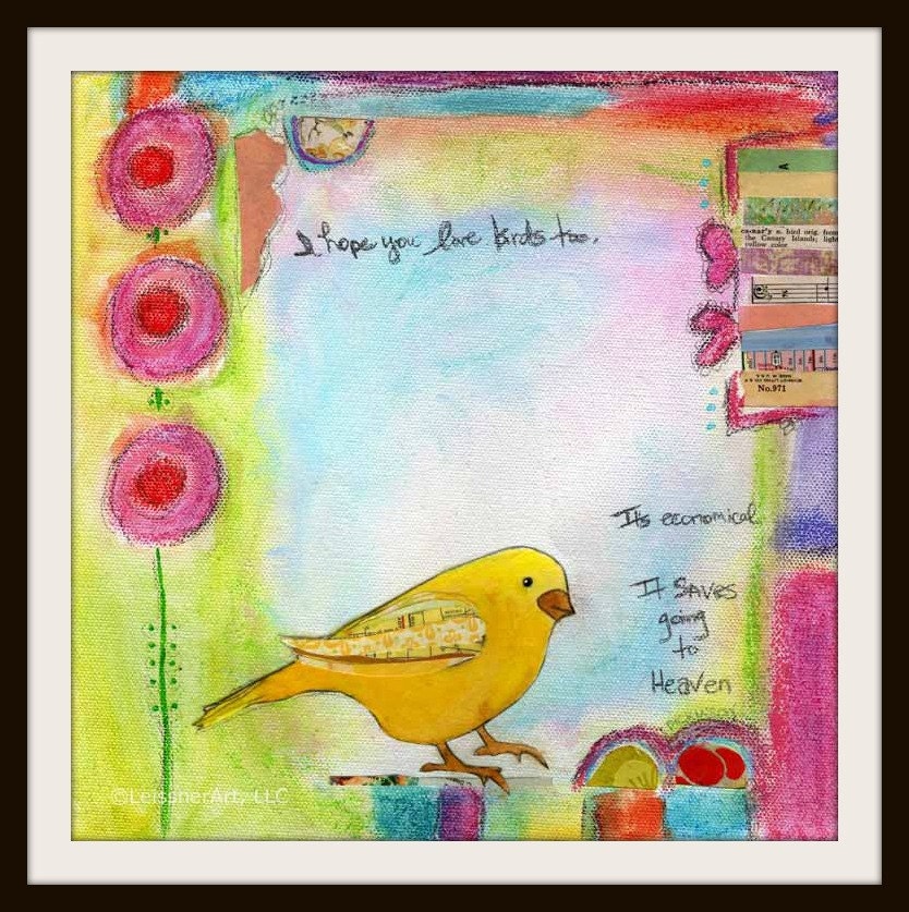 Print Mixed-Media Bright Colorful Yellow Canary Emily Dickinson Quote "Love Birds"
