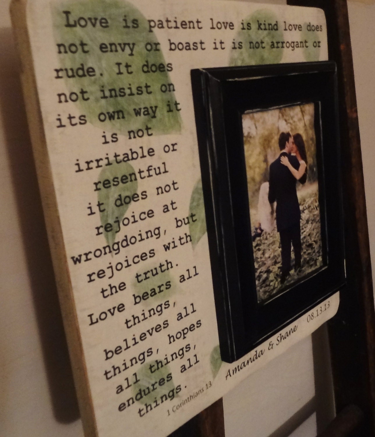 Personalized Frame 13 x 13 Love is Kind Corinthians 13 Wedding Anniversary