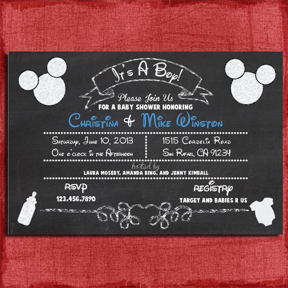 Printable Mickey Mouse Inspired Chalkboard Style Baby Shower 4x6 or ...