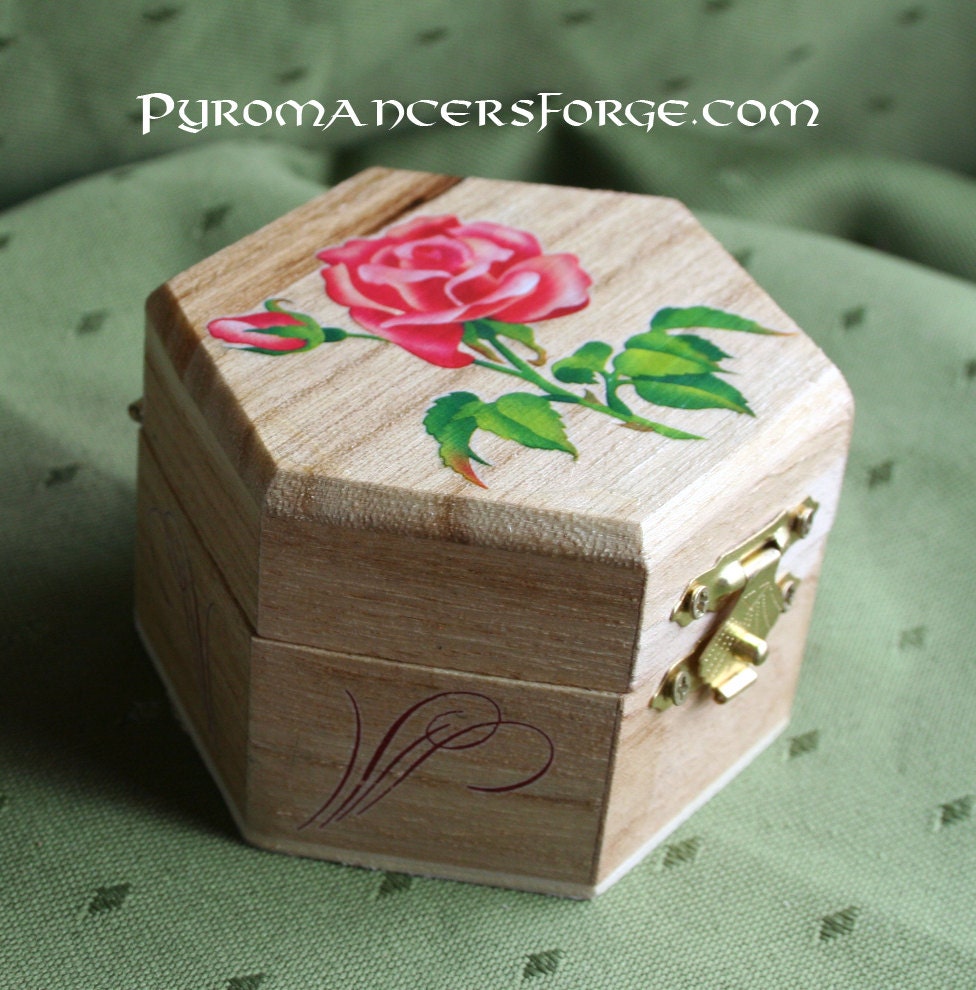 Rose Decoupage Wooden Ring Box