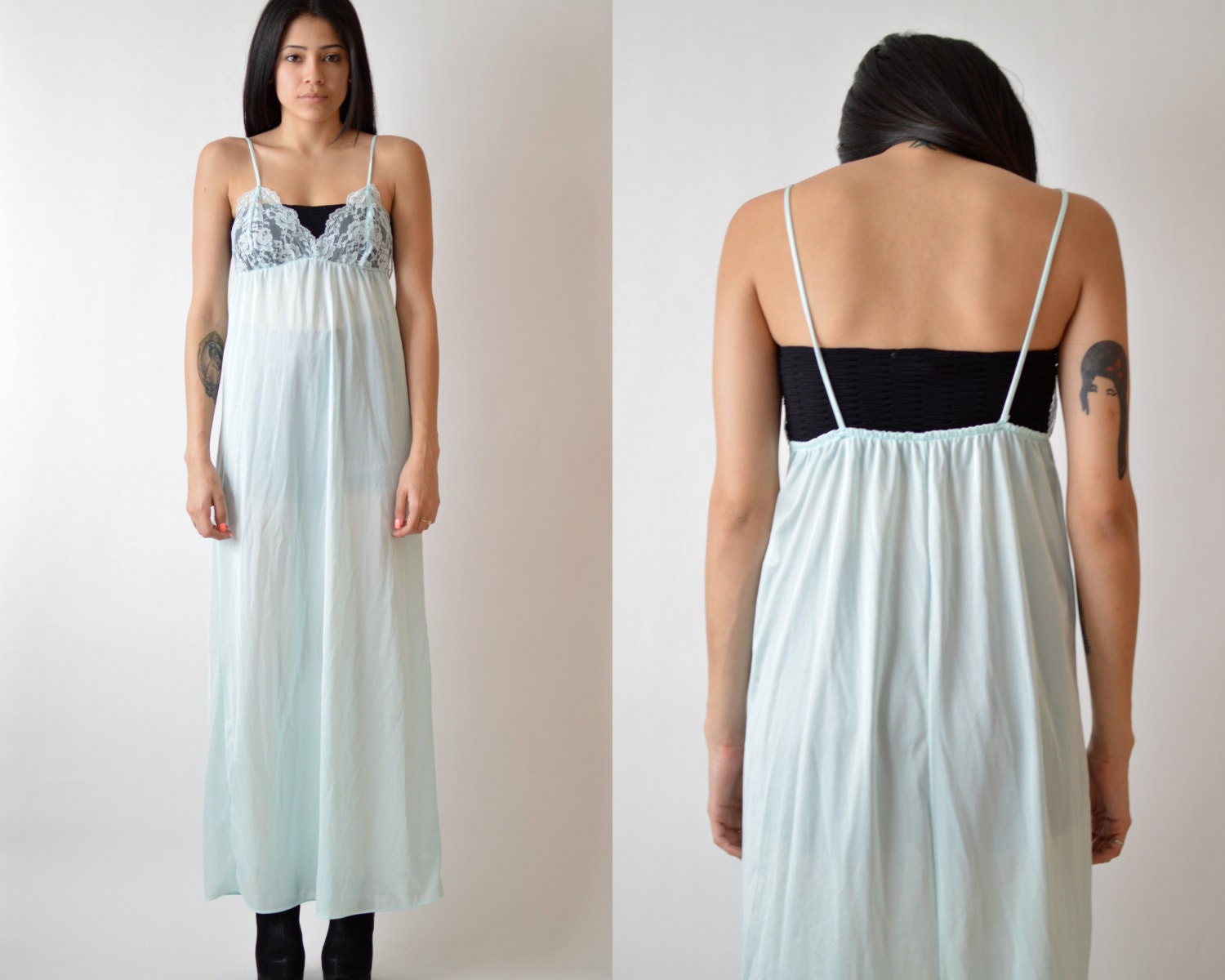 Pastel Blue Semi Sheer Lace Top Lolita Vintage 90s Maxi Dress