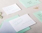 Olivia Wedding Invitation in Mint and Grey - SAMPLE - Elegant Script Wedding Invitations - Flat Print or Letterpress Wedding Invitations