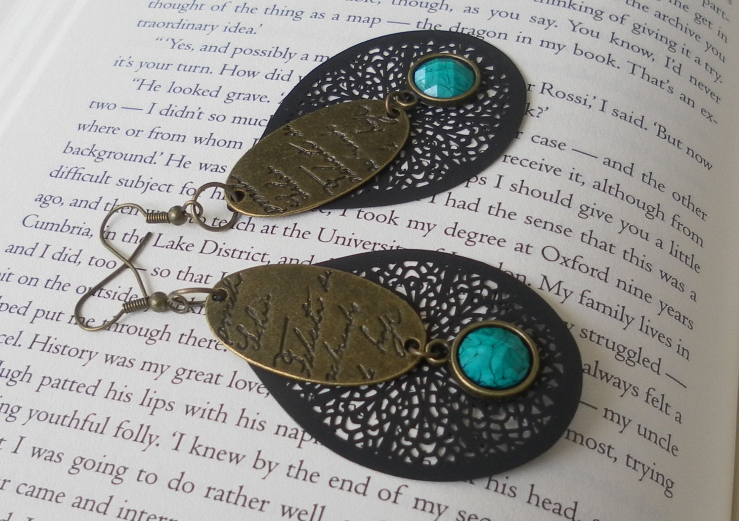 Green Leaf Earrings Nature Inspired Brass Leaf Earrings Filigree Black