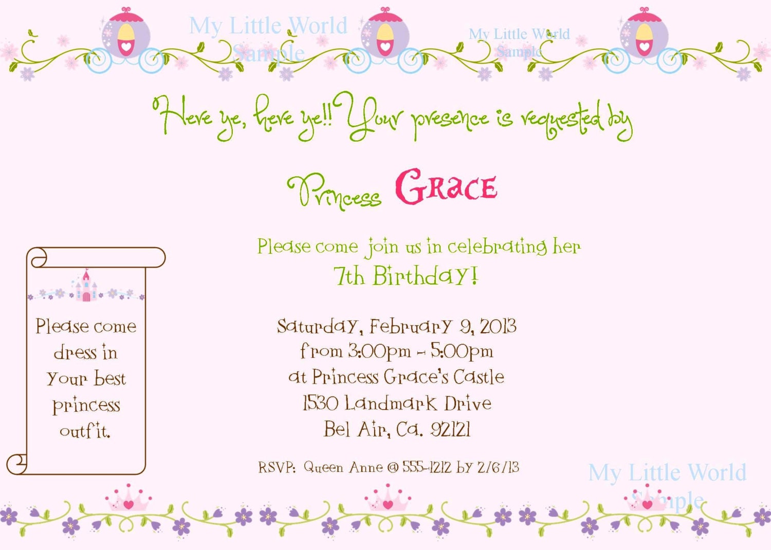 Princess invitation, 5x7 printable file Il_570xn