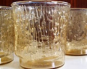6 GLITTERING GOLD GLASS Vintage Amber Drinking Glasses Mid Century 60s Lowball Service for Six Retro Kitchen