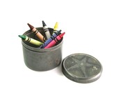 Vintage Metal Tin Round Lidded Storage Container