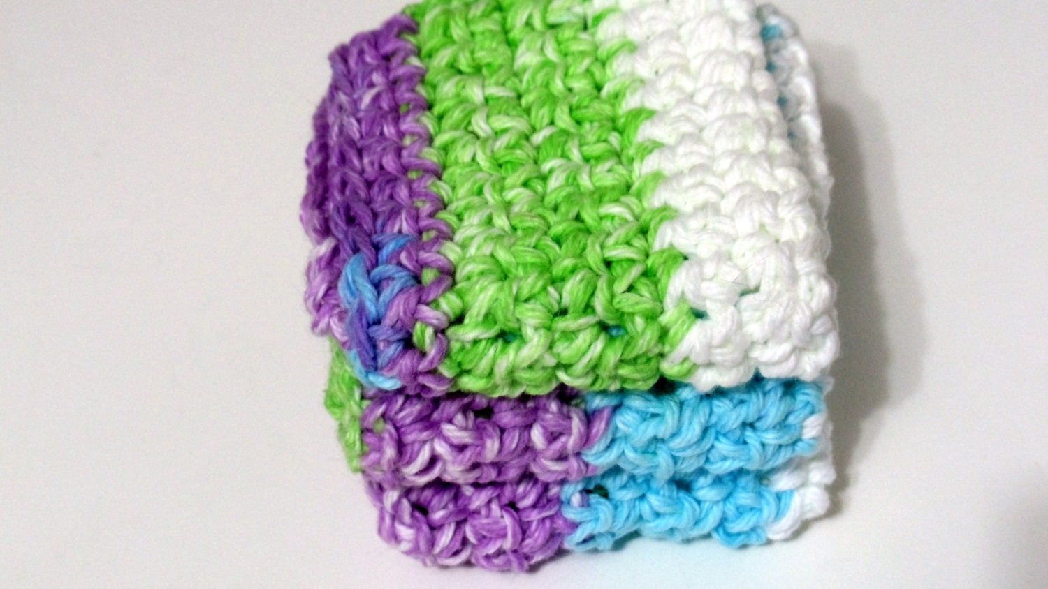 Crochet Violet Stripes Bath Cloth Dish Cloth Pot Holder Cotton