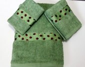 Lady Bugs Bath Set Green Bath Towel Hand Towel  Wash Cloth