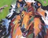 Rough Collie Portrait  giclee art print dog pop art bright colors 8.5x11" LEA