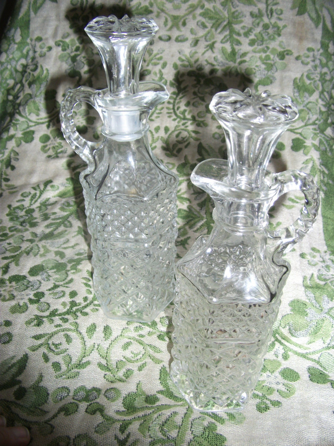 Vintage Pressed Glass Cruet Bottles with Stoppers EAPG Both Only 6 USD