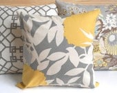 Yellow and gray floral decorative pillow cover