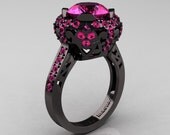 Exclusive Edwardian 14K Black Gold 3.0 Carat Pink Sapphire Engagement Ring, Wedding Ring Y404-14KBGPS