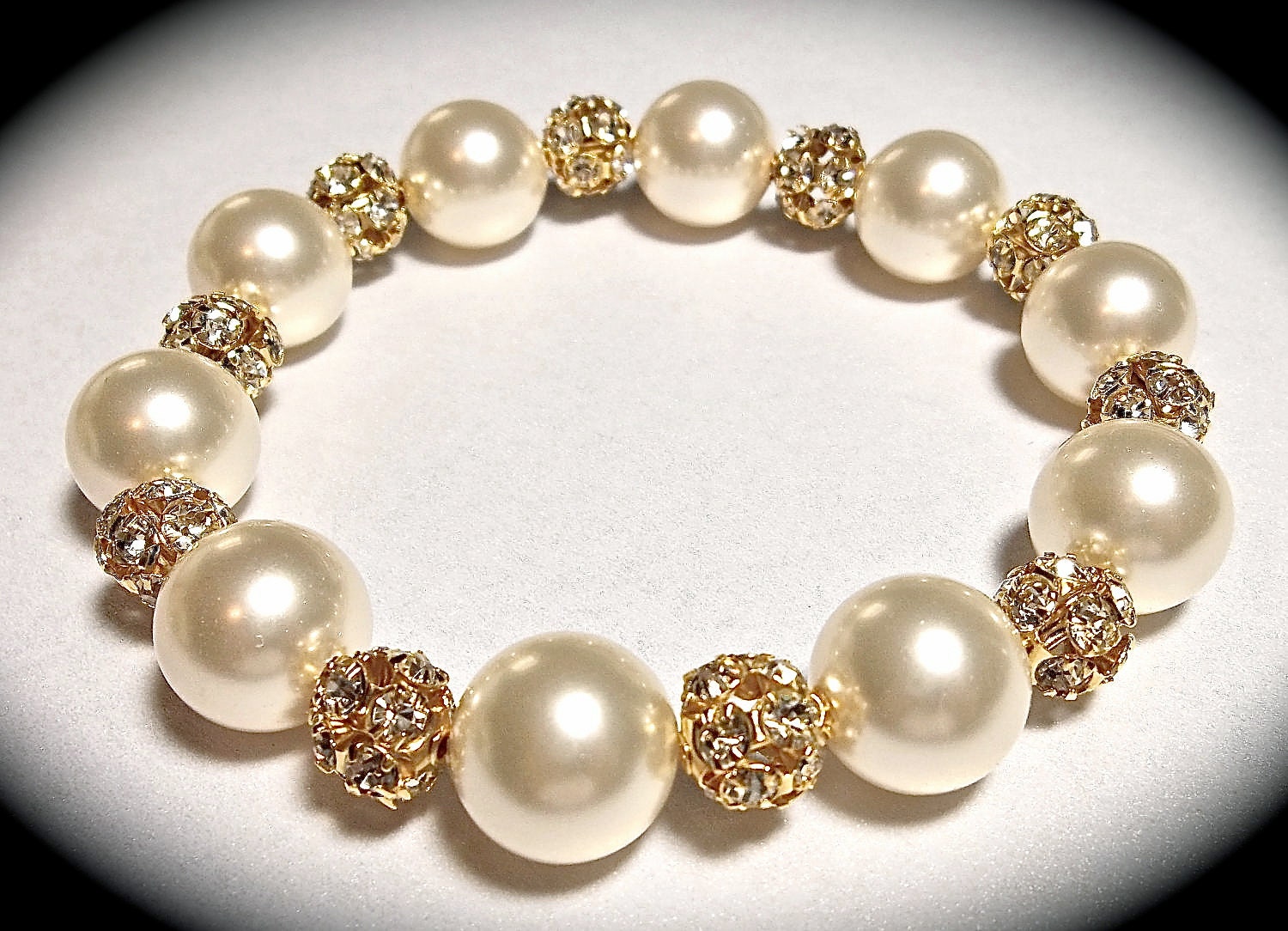 Pearl Bracelet - Ivory/Cream - Gold - Fireballs - Rhinestone Bracelet - Bridal Jewelry - Bridesmaids - Prom - Gift -