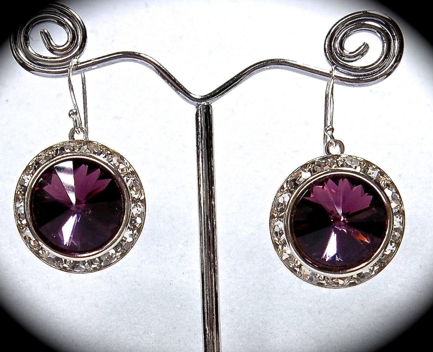 Amethyst earrings - Crystal earrings - Rivoli - Sterling Silver - February Birthday- Stunning - Bridal Jewelry -