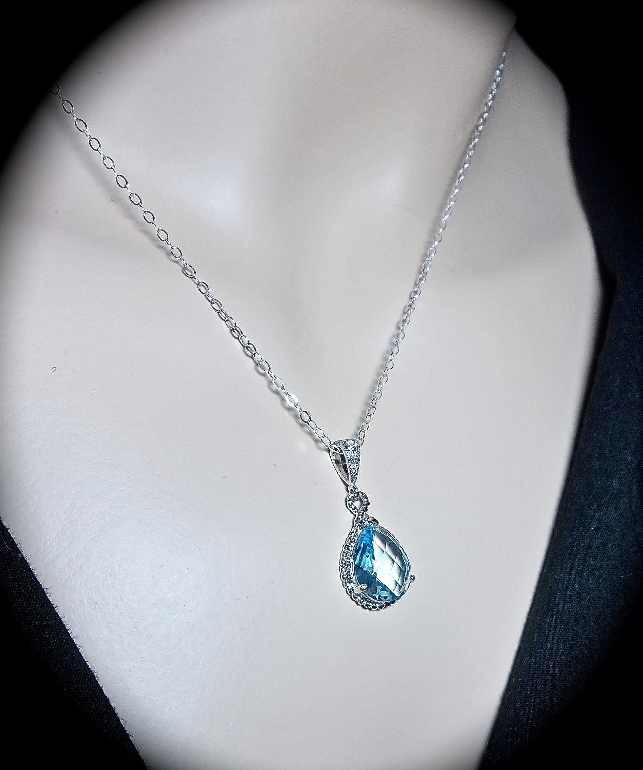 Aquamarine necklace - Sterlings Silver - Bridal Jewelry - March Birthstone - Bridesmaids - gift -