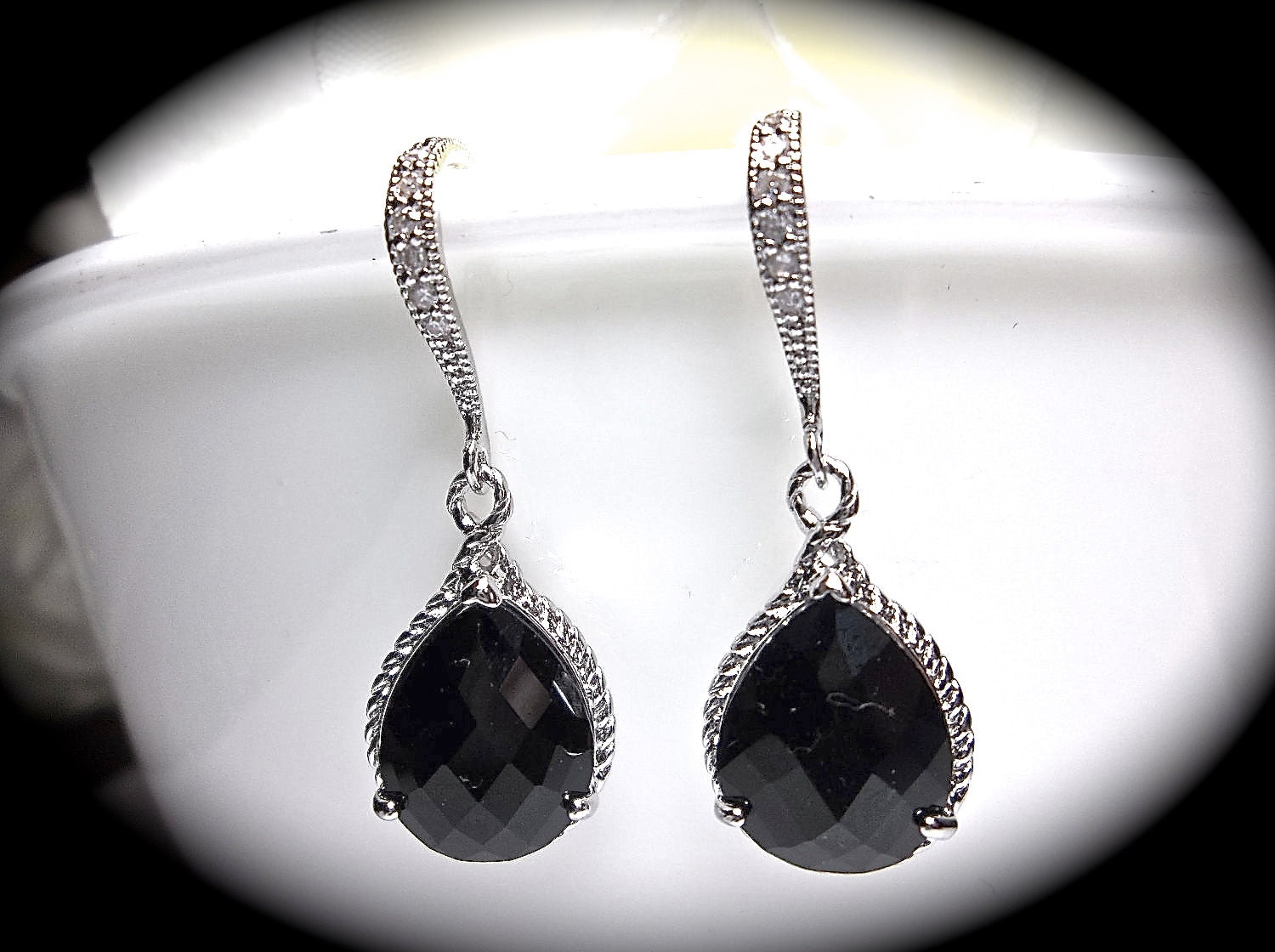 Black and Silver earrings - Sterling Silver - Teardrops - Bridal Jewelry - Bridesmaids - Classic - Gift