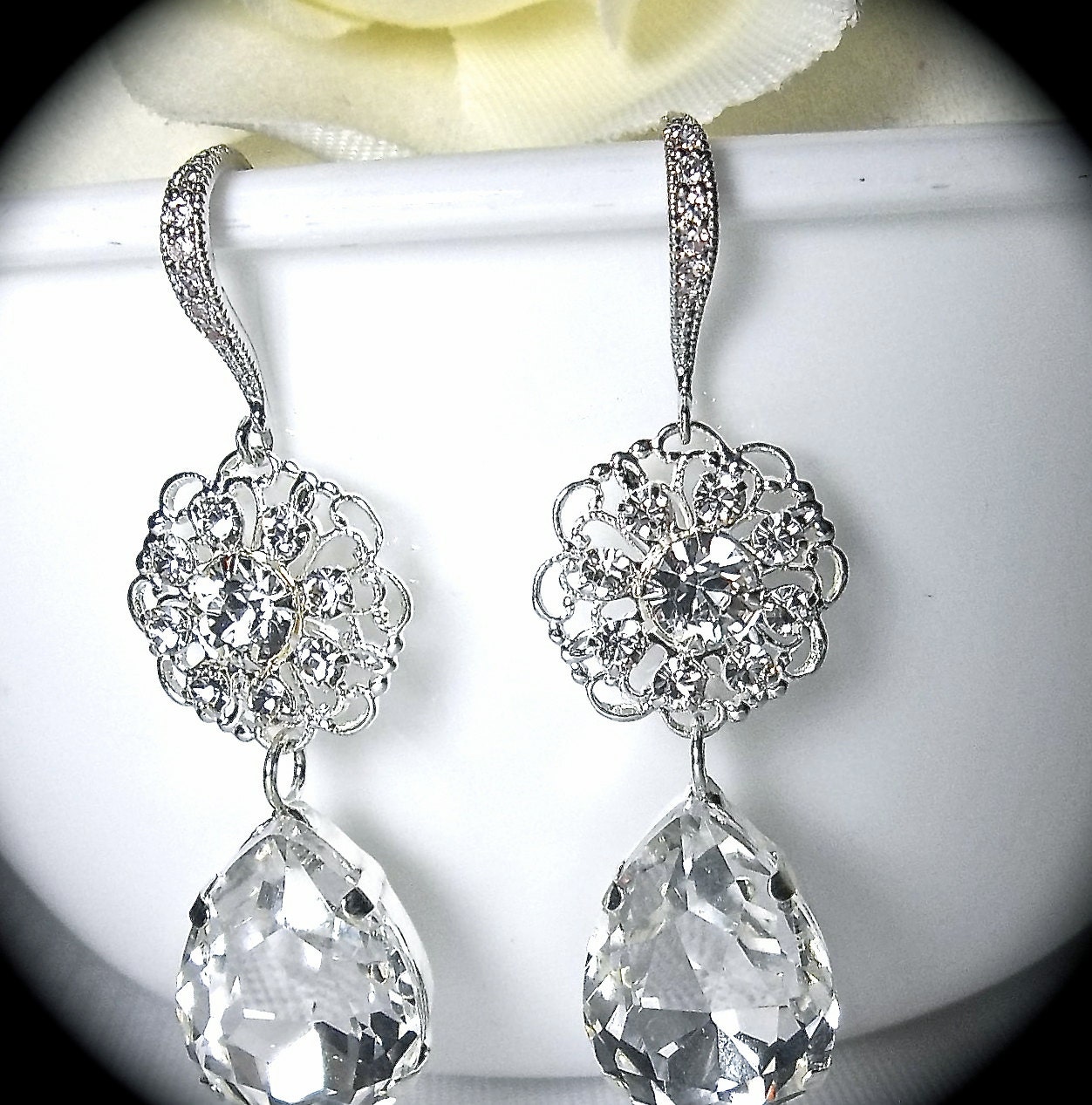 Bridal Jewelry - Rhinestone earrings - Sparkly - Crystal -Teardrops - Classy - Bridal Jewelry - Formal - Bridesmaids -