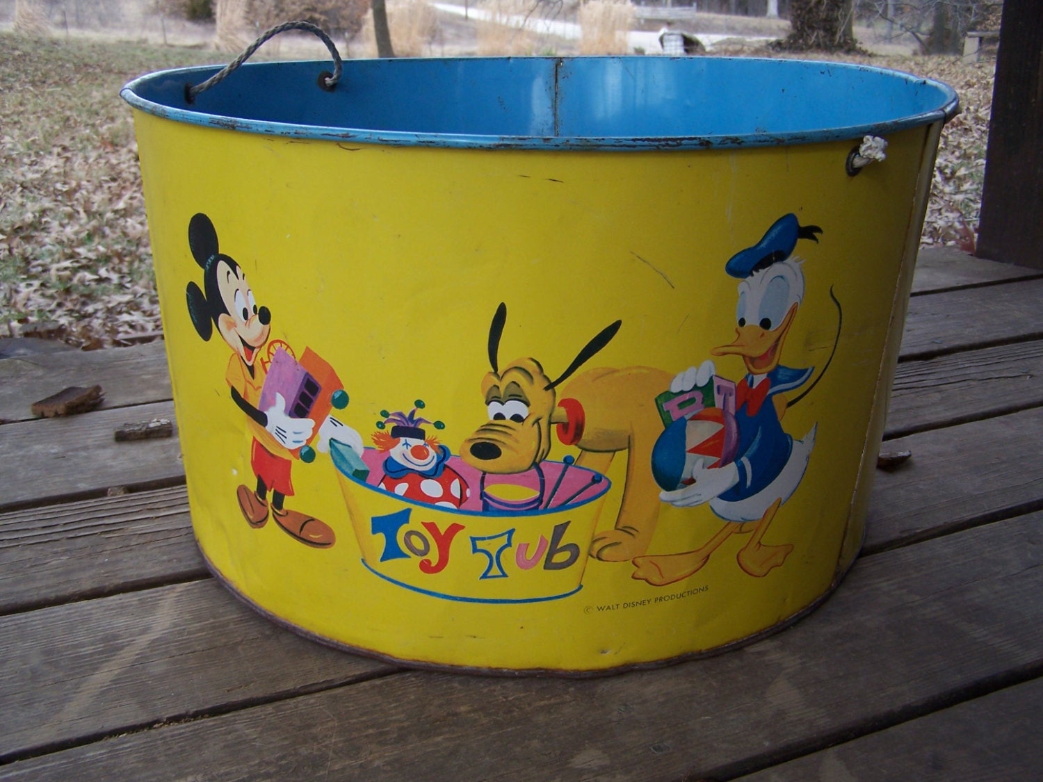 Mickey Mouse Donald Duck Pluto Huge Metal Toy Tub Walt Disney Productions