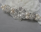 Wedding Hair Clip, Crystal Pearl Hair Slide, Bridal Hair Accessory, Swarovski Pearls, Rhinestone Crystal Flowers Ivory White