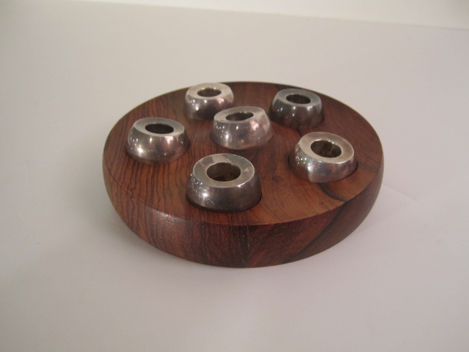 Danish Modern Nissen Rosewood & Silver Candle Holder