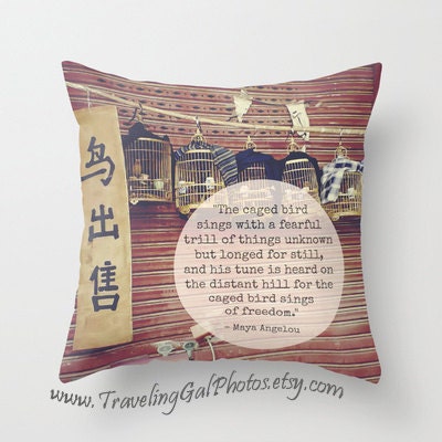 NEW Pillow Cover Inspirational art print quotes travel bird cages China red brick ivory gold home decor gift pillow case 20"x20"