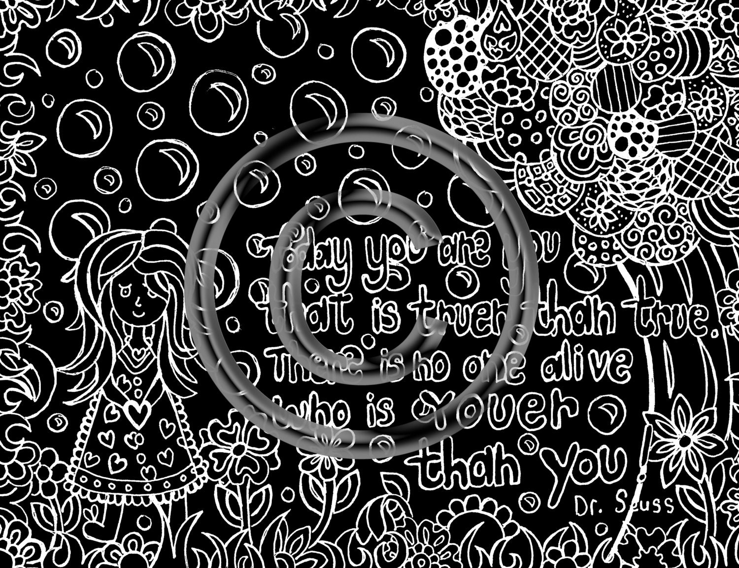 OOAK Hand Drawn Zentangle Inspired 8.5" x 11" Zendoodle Drawing Acid Free Lignin Free Chalk Stock using White India Ink By Kat