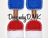 Patriotic Popsicle with Red, White, & Blue Felt Embroidered Embellishment Clippie Cover SET of 4