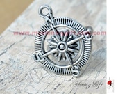 Steampunk Silver Compass Charm Ring, Adjustable Ring