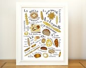 Kitchen Art Home Decor Poster French Breads 11x14 Gourmet foodie food brown typographic print