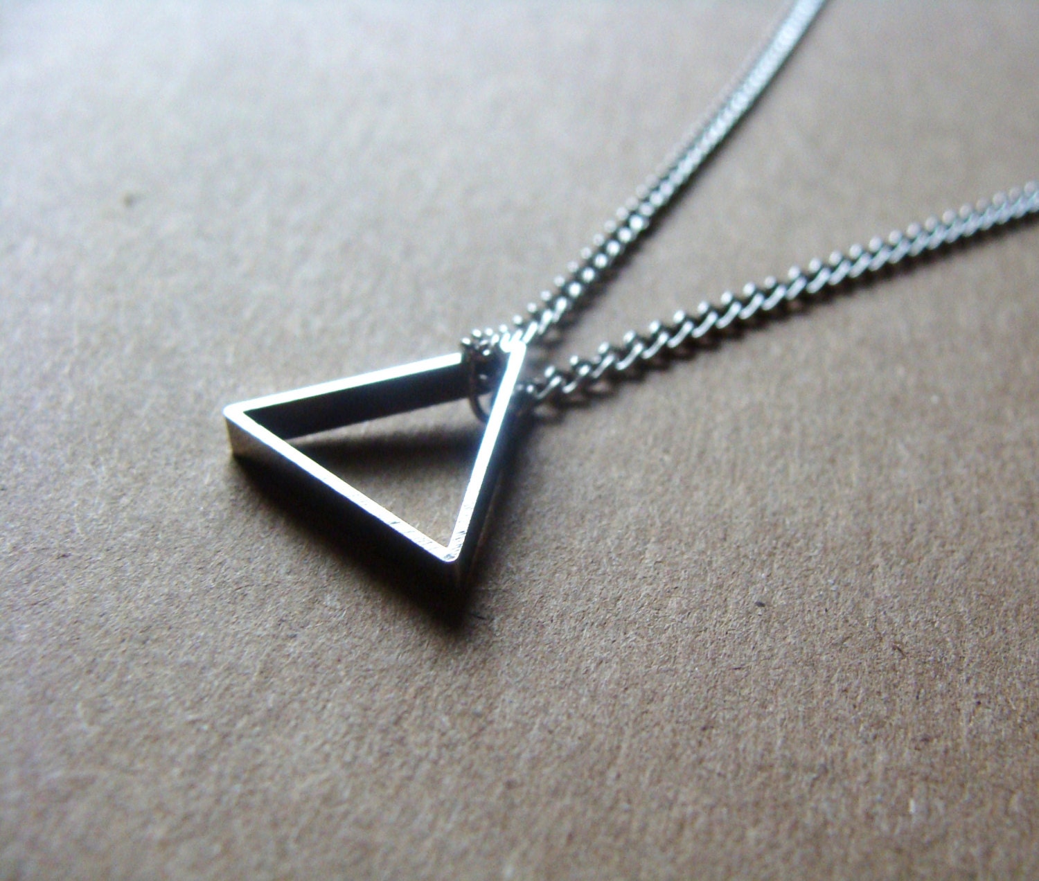 Silver Triangle Necklace on Silver Chain Minimalist